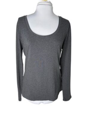 Philosophy by Republic Deep Scoop Neck Long Sleeve Charcoal Gray Tee-Shirt Sz XL
